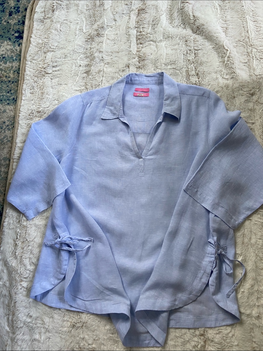 Isaac Mizrahi Light Blue Linen Shirt with Pink Labels